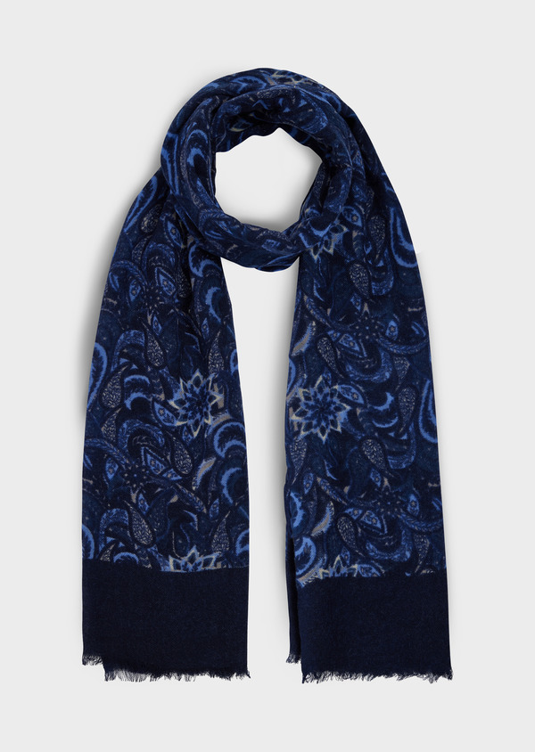Echarpe en laine bleu indigo à motif fleuri gris et bleu - Father and Sons 48295