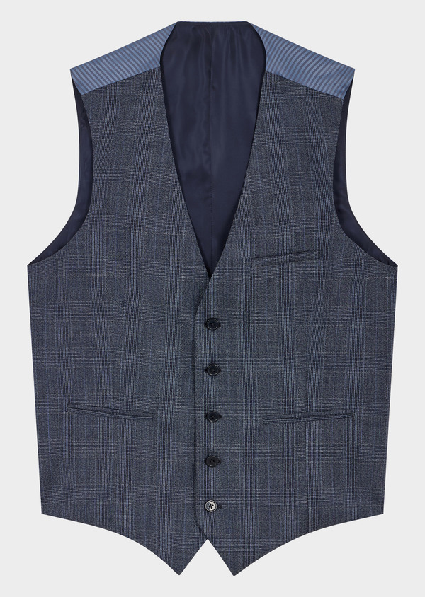 Gilet de costume en laine bleu chambray Prince de Galles - Father and Sons 63611