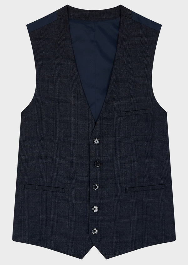 Gilet de costume en laine et polyester recyclé bleu marine Prince de Galles - Father and Sons 50833