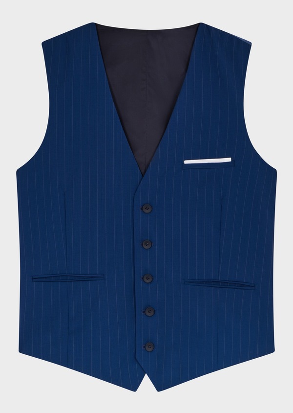 Gilet de costume en laine bleu cobalt à rayures blanches - Father and Sons 54334