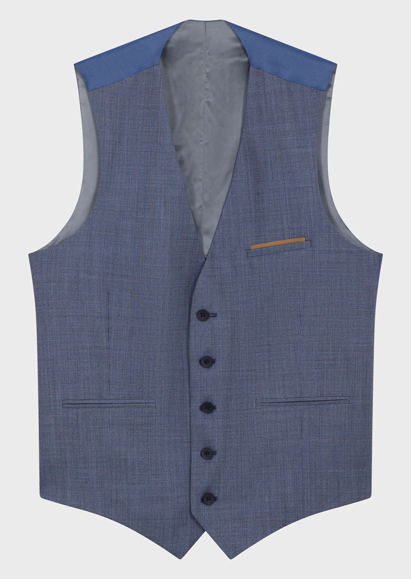 Gilet de costume en laine unie bleu chambray - Father and Sons 56582