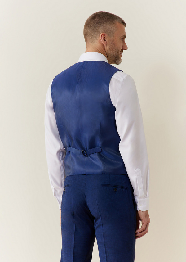 Gilet de costume en laine et coton stretch unis bleu indigo - Father and Sons 62625