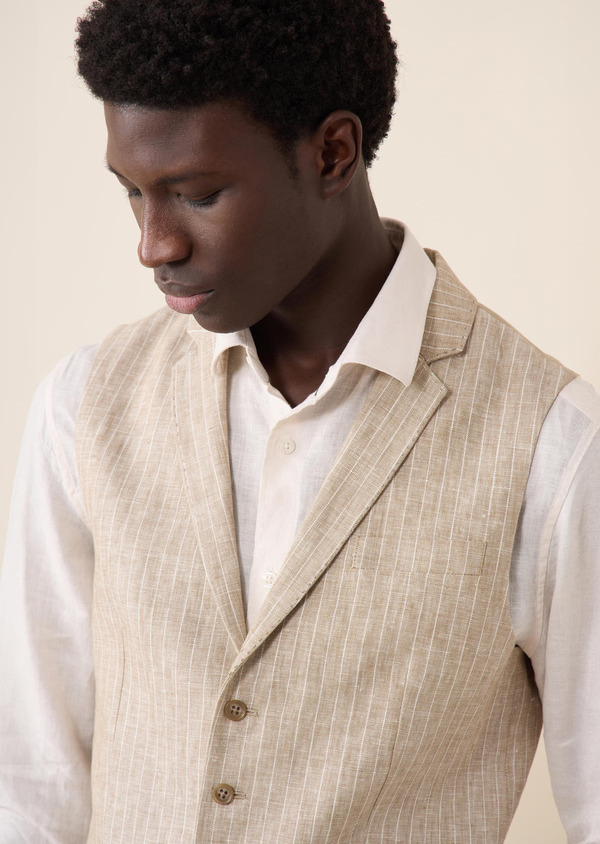 Gilet casual en lin beige à rayures blanches - Father and Sons 64013