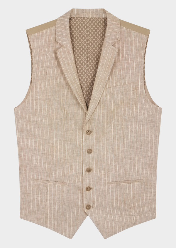 Gilet casual en lin beige à rayures blanches - Father and Sons 64014