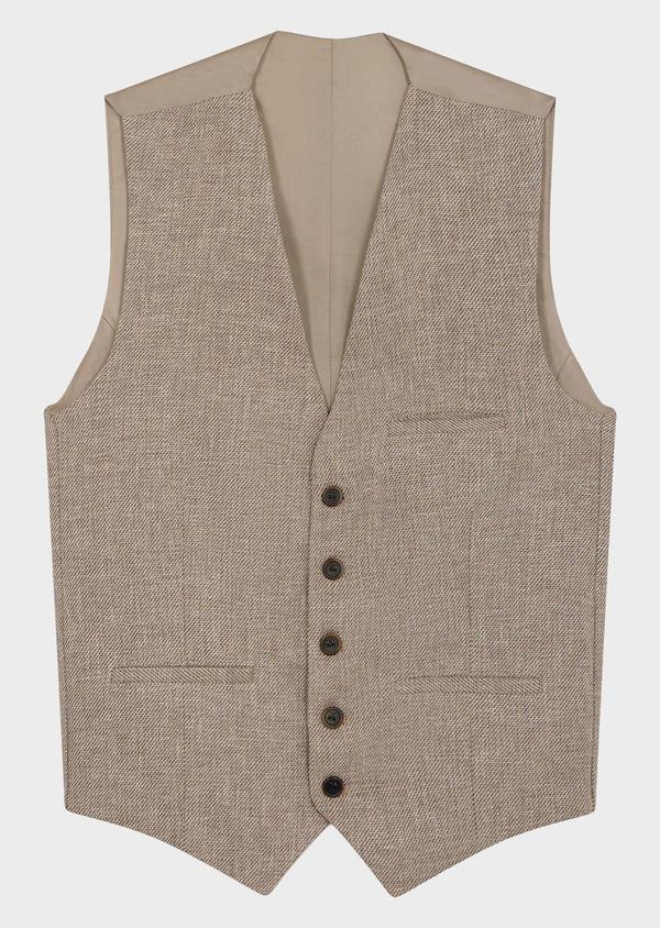 Gilet casual en coton et lin unis taupe - Father and Sons 56189
