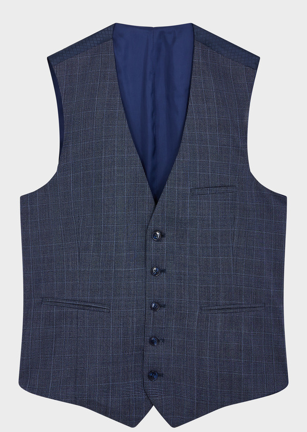 Gilet de costume en laine bleu chambray Prince de Galles - Father and Sons 45117