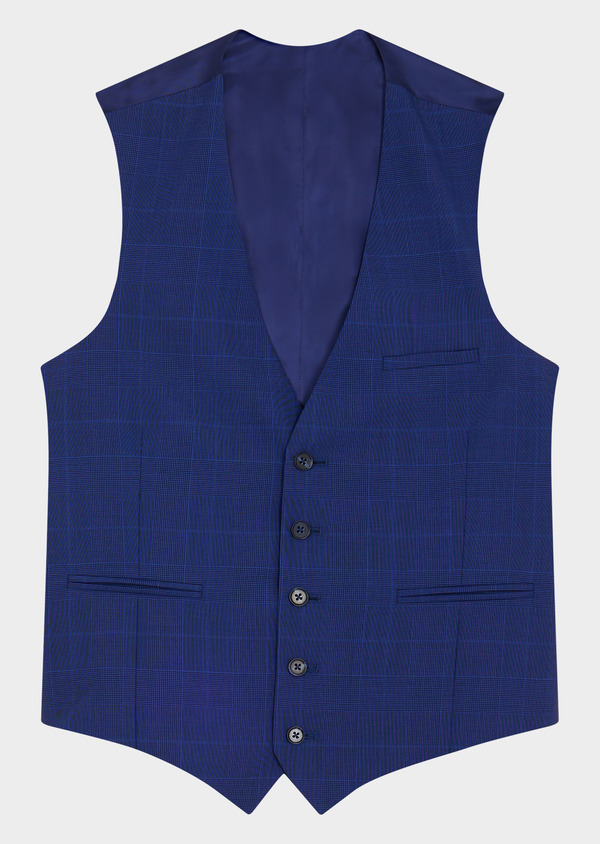 Gilet de costume en laine et soie bleu cobalt Prince de Galles - Father and Sons 48114