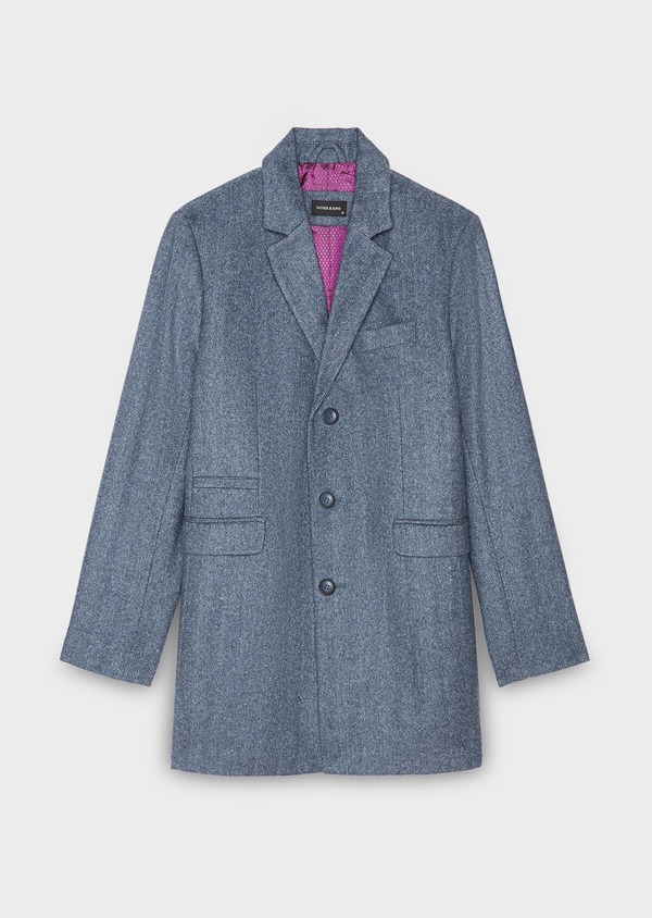 Manteau en laine mélangée bleu chambray à motif fantaisie - Father and Sons 30538