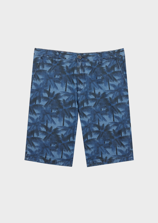 Bermuda slack en coton stretch bleu indigo à motifs feuilles de palmier - Father and Sons 39782