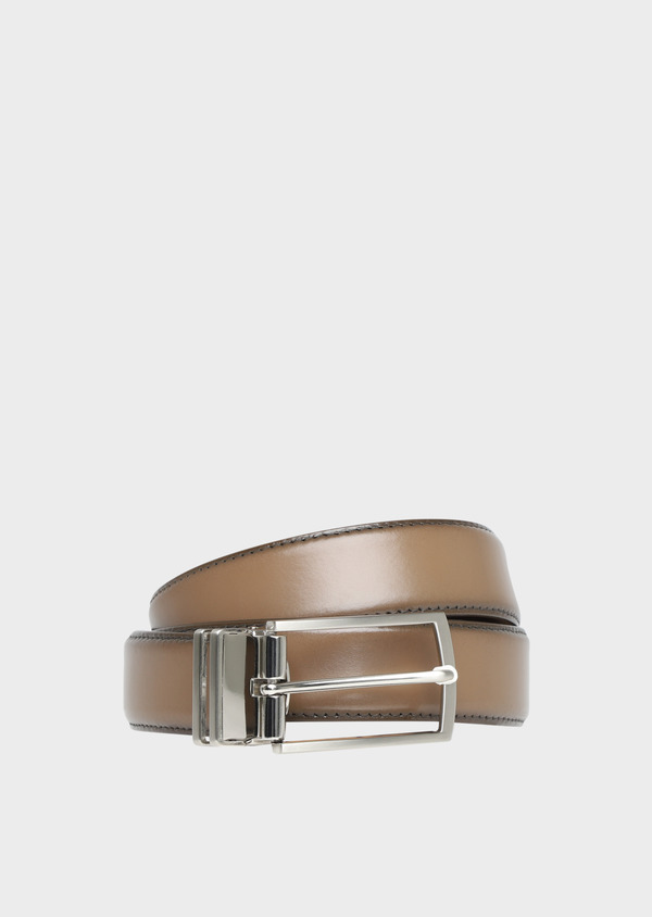 Ceinture ajustable en cuir lisse marron taupe - Father and Sons 32100