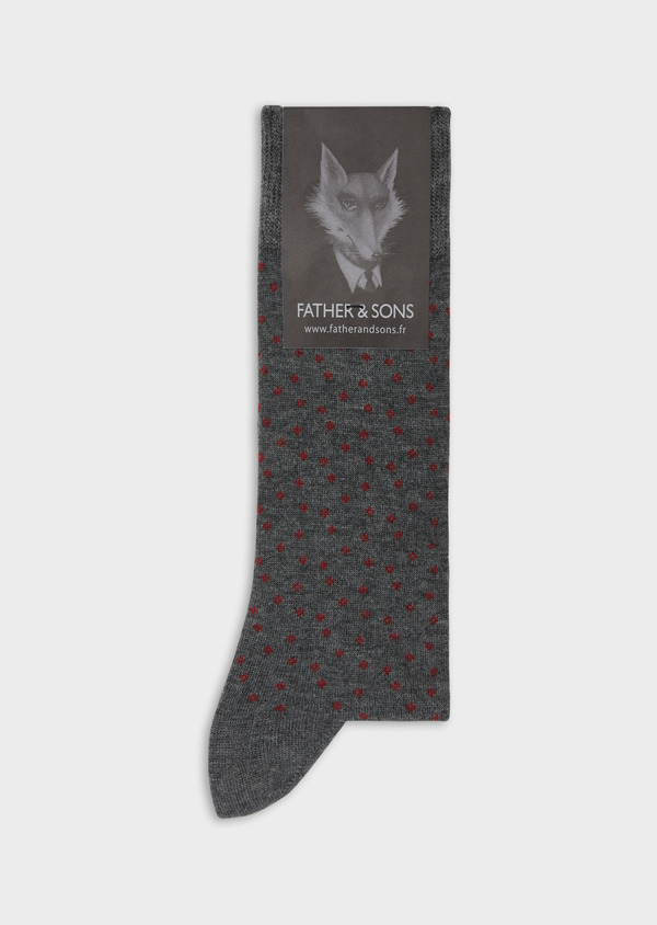 Chaussettes en coton melangé gris à pois rouges - Father and Sons 37725