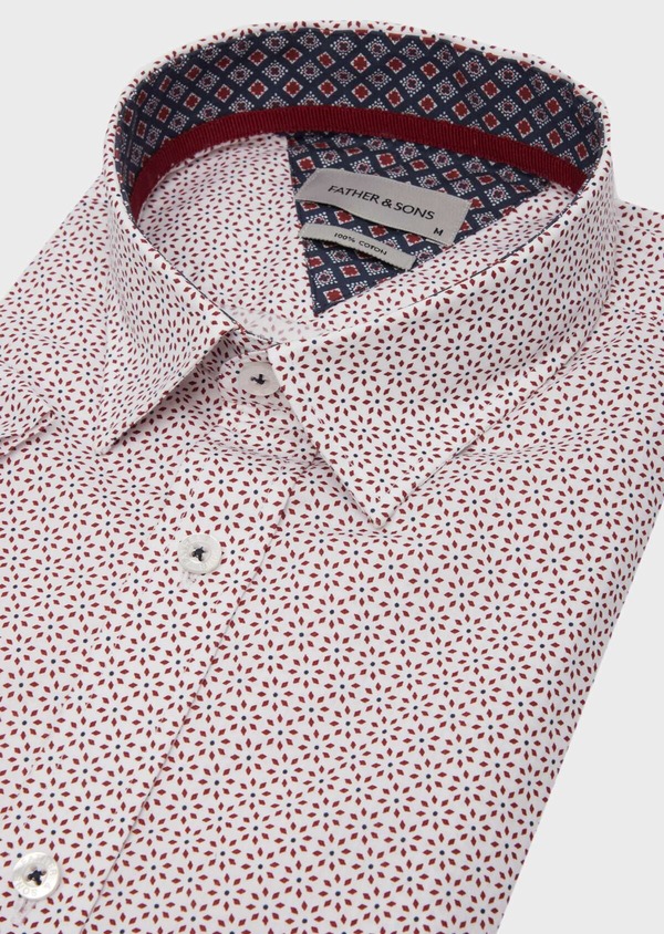 Chemise manches courtes Slim en popeline de coton blanc à motif fantaisie - Father and Sons 40129