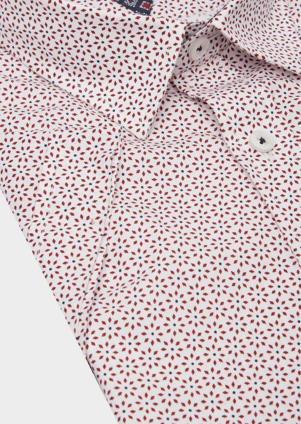 Chemise manches courtes Slim en popeline de coton blanc à motif fantaisie - Father and Sons 40130