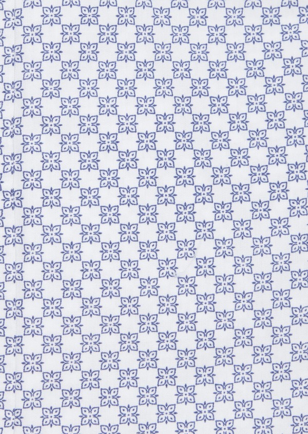 Chemise sport Slim en popeline de coton blanc à motif fantaisie bleu - Father and Sons 40896