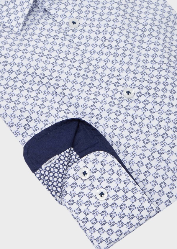 Chemise sport Slim en popeline de coton blanc à motif fantaisie bleu - Father and Sons 40898