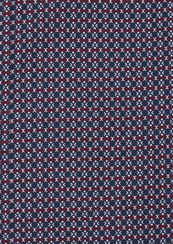 Chemise sport Slim en popeline de coton bleu marine à motif fantaisie rouge et blanc - Father and Sons 40912