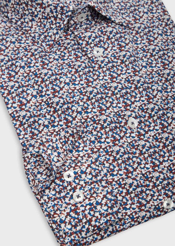Chemise sport Slim en popeline de coton à motif fantaisie bleu, blanc et rouge - Father and Sons 38599