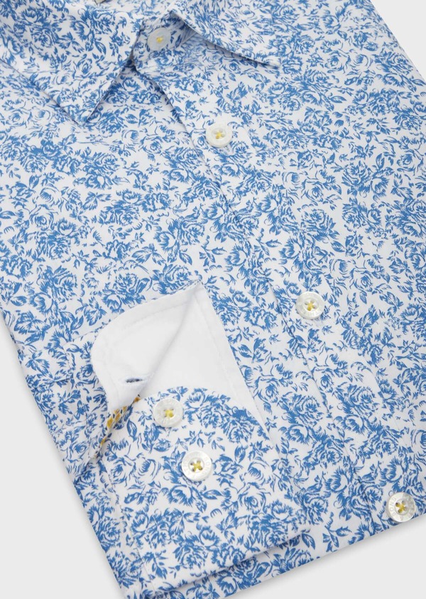 Chemise sport Slim en popeline de coton blanc à motif fleuri bleu - Father and Sons 38639