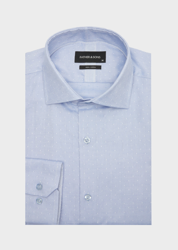 Chemise habillée Slim en pinpoint de coton bleu azur à pois blancs - Father and Sons 40851