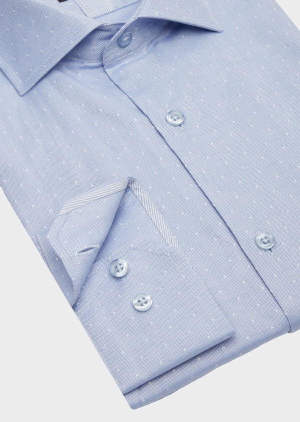 Chemise habillée Slim en pinpoint de coton bleu azur à pois blancs - Father and Sons 40854
