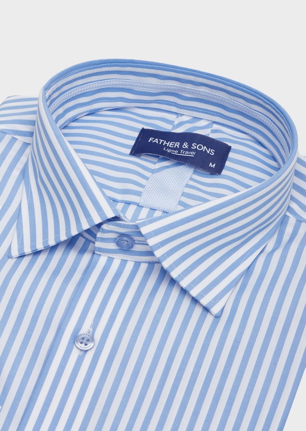 Chemise habillée non-iron Slim en popeline de coton bleu ciel à rayures blanches - Father and Sons 40877