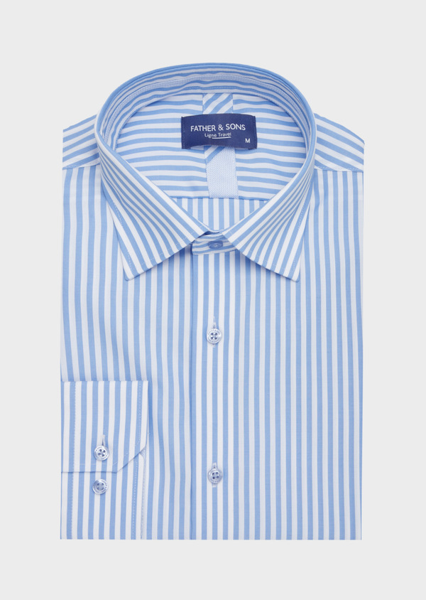 Chemise habillée non-iron Slim en popeline de coton bleu ciel à rayures blanches - Father and Sons 40875