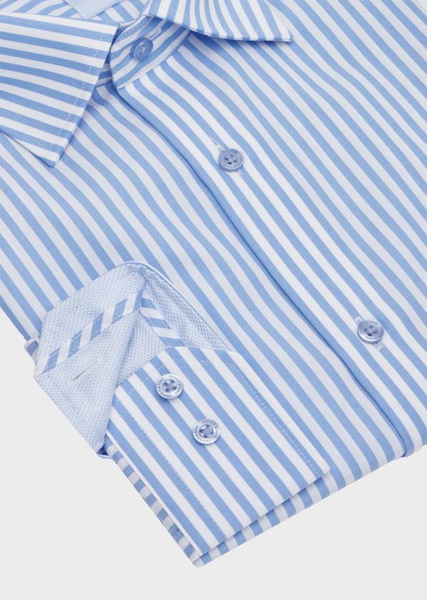 Chemise habillée non-iron Slim en popeline de coton bleu ciel à rayures blanches - Father and Sons 40878