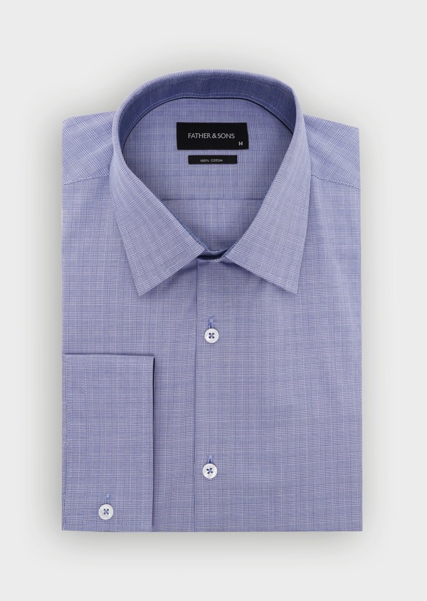 Chemise habillée Slim en popeline de coton à carreaux bleus et blancs - Father and Sons 34960