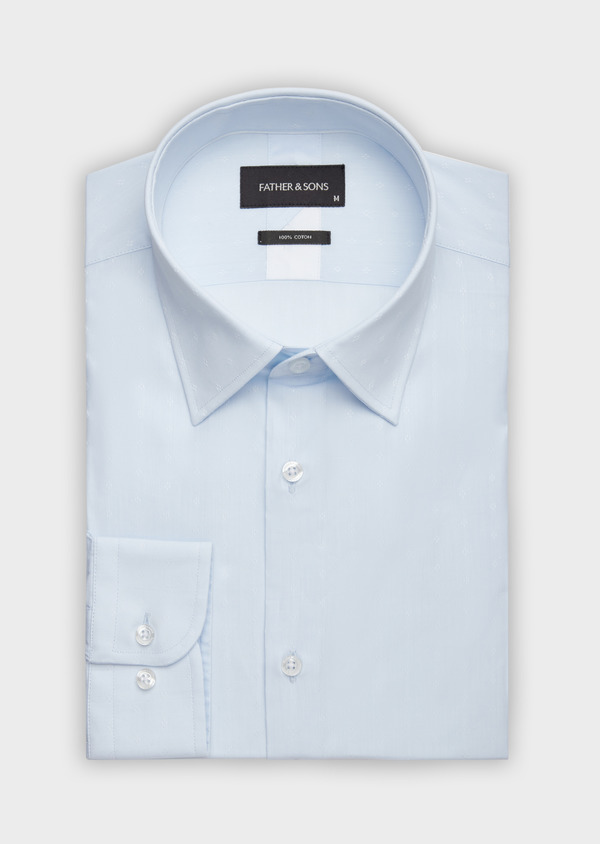 Chemise habillée Slim en popeline de coton bleu pâle à motif fantaisie - Father and Sons 38331