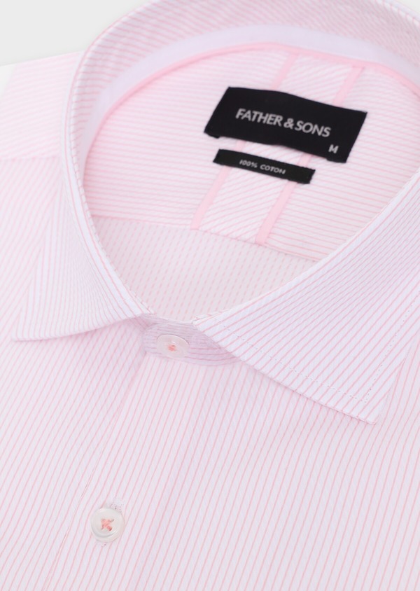Chemise habillée Slim en coton Jacquard à rayures roses et blanches - Father and Sons 34906