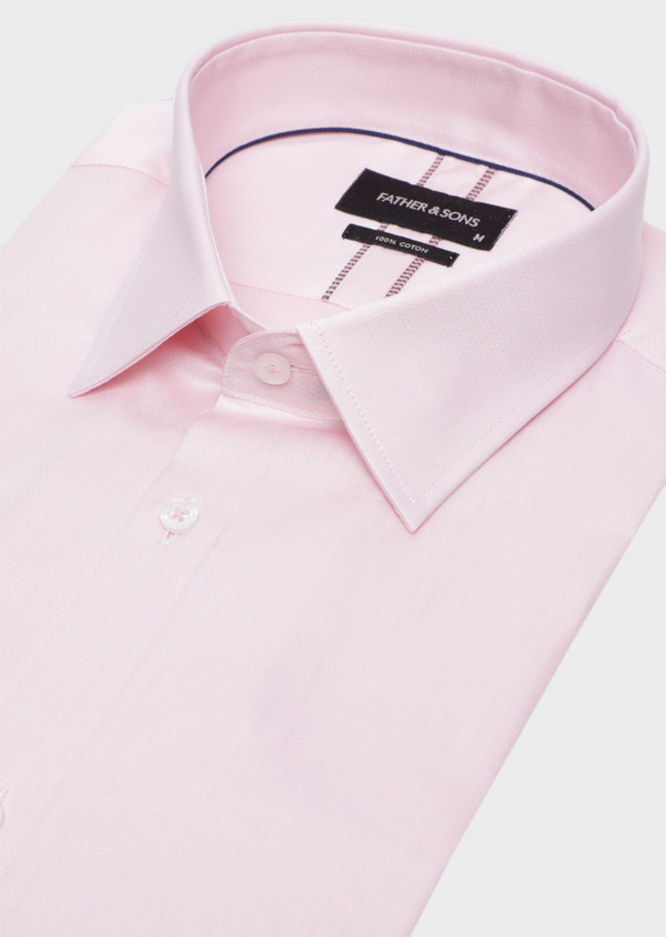 Chemise habillée Slim en twill de coton rose pâle à pois ton sur ton - Father and Sons 34978