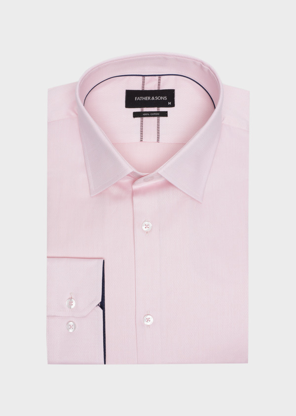 Chemise habillée Slim en twill de coton rose pâle à pois ton sur ton - Father and Sons 34976