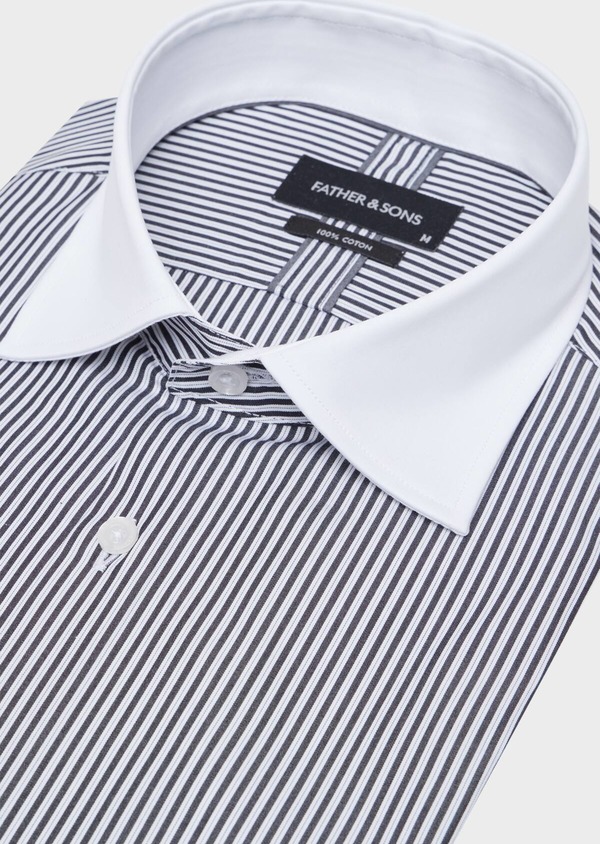 Chemise habillée Slim en popeline de coton blanc à rayures gris anthracite - Father and Sons 34918