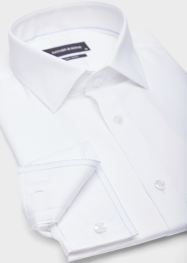 Chemise habillée Slim en coton façonné blanc à fines rayures ton sur ton - Father and Sons 38579