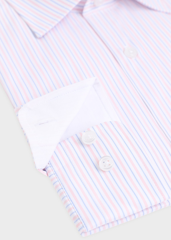 Chemise habillée Slim en popeline de coton à rayures roses, bleues et blanches - Father and Sons 34903