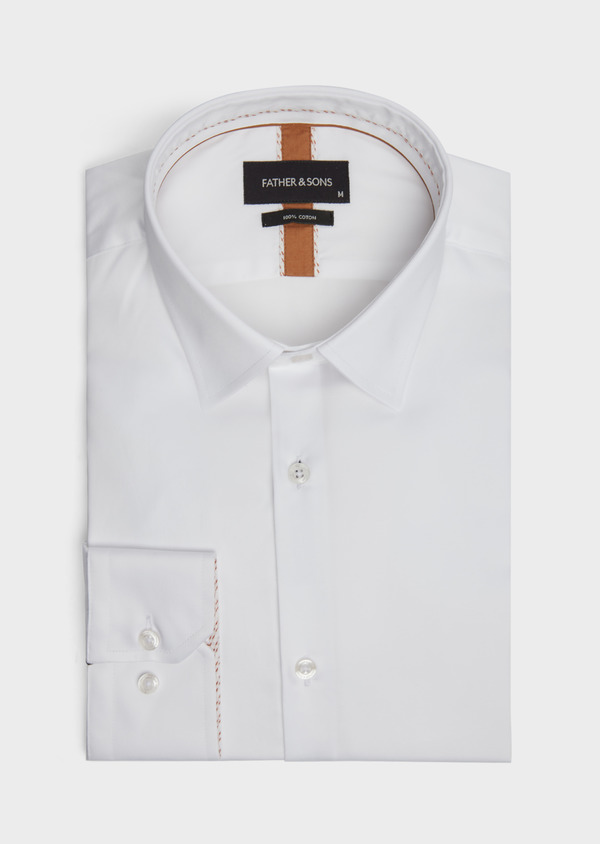 Chemise habillée Regular en satin de coton uni blanc - Father and Sons 39365