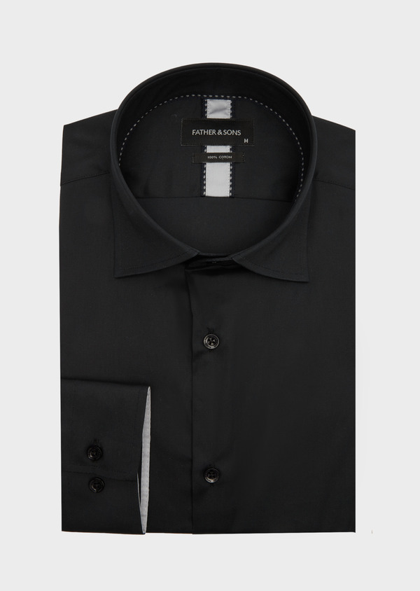 Chemise habillée Slim en satin de coton uni noir - Father and Sons 40859
