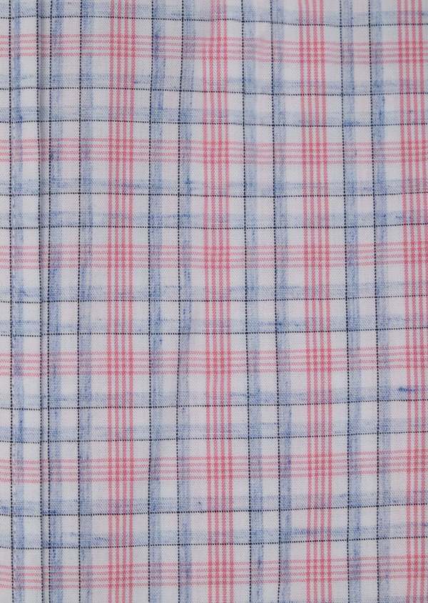 Chemise manches courtes Slim en popeline de coton mélangé rose à rayures - Father and Sons 34205