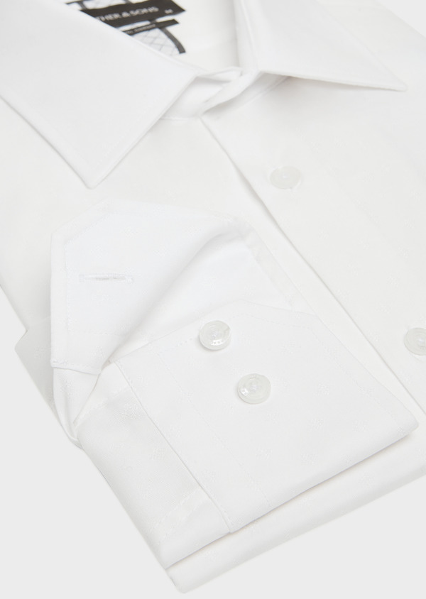 Chemise habillée Slim en popeline de coton blanc à motif fantaisie ton-sur-ton - Father and Sons 32365