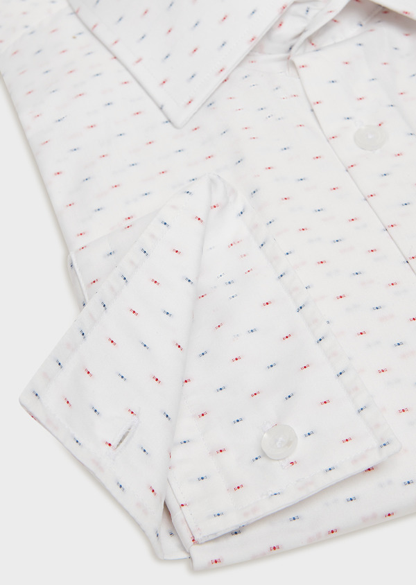 Chemise habillée Slim en coton Jacquard blanc à motif fantaisie bleu et rouge - Father and Sons 32457
