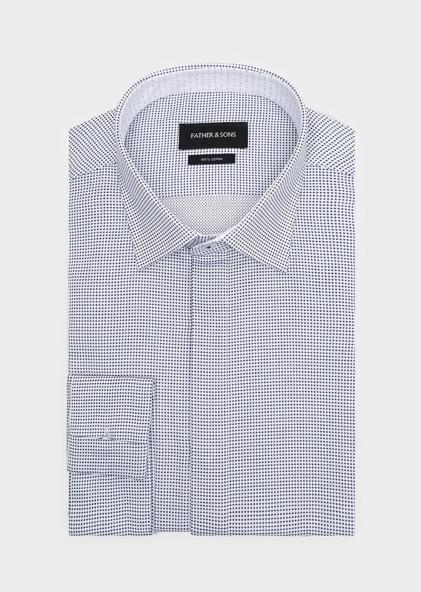 Chemise habillée Slim en coton Jacquard blanc à motif fantaisie bleu - Father and Sons 32302