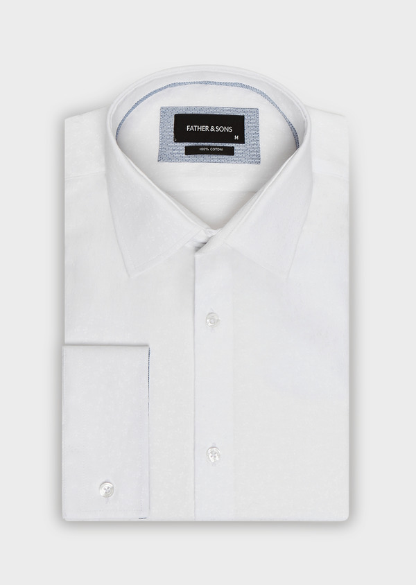 Chemise habillée Slim en coton blanc façonné à motif fleuri ton-sur-ton - Father and Sons 32414