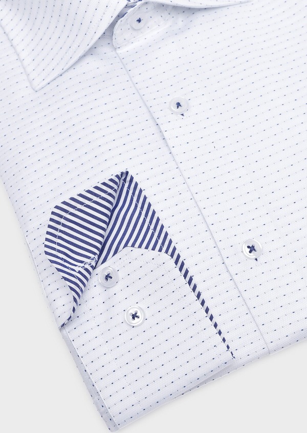 Chemise habillée Slim en coton façonné blanc à pois bleus - Father and Sons 32297