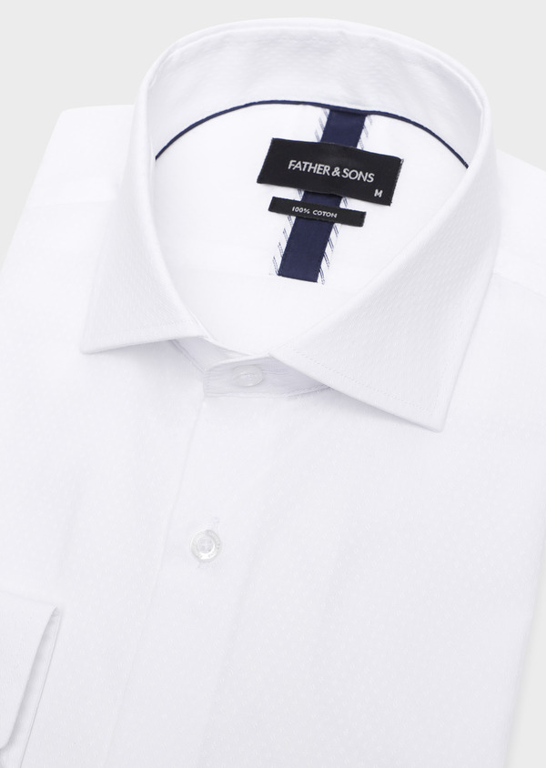 Chemise habillée Slim en coton façonné blanc à motif fantaisie ton-sur-ton - Father and Sons 32360