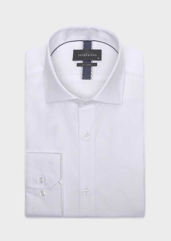 Chemise habillée Slim en coton façonné blanc à motif fantaisie ton-sur-ton - Father and Sons 32358