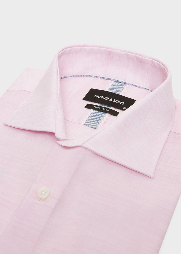Chemise habillée Slim en pinpoint de coton rose à pois blancs - Father and Sons 32404