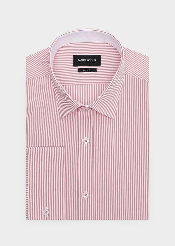 Chemise habillée Slim en popeline de coton à rayures rose foncé - Father and Sons 32290