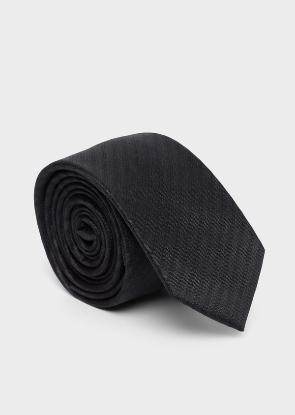 Cravate fine en soie noire à rayures ton sur ton - Father and Sons 37827