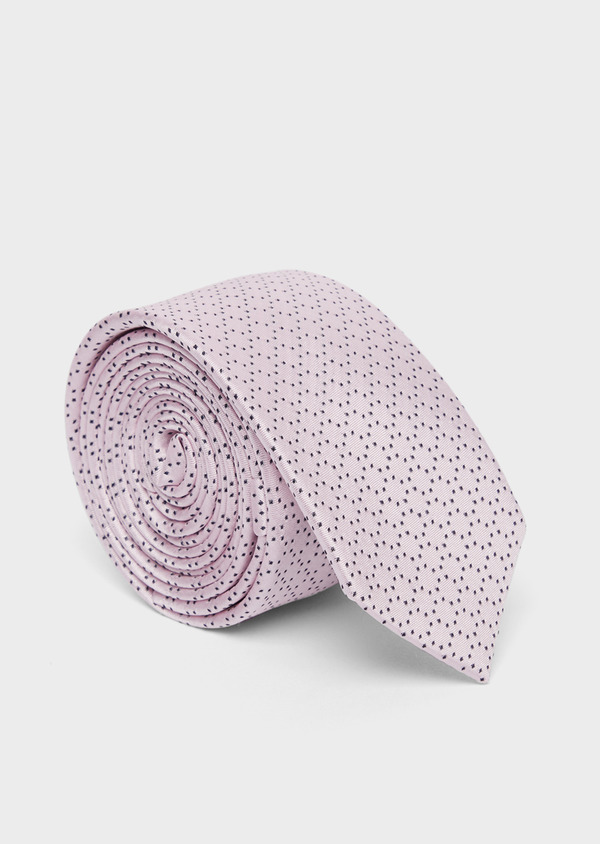 Cravate fine en soie rose à motifs géométriques noir - Father and Sons 37755