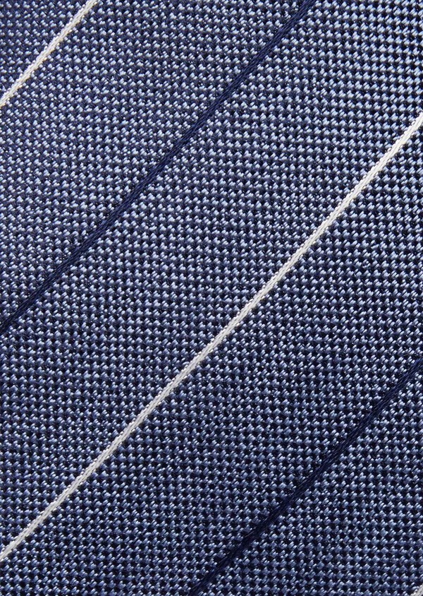 Cravate fine en soie bleue à rayures bleu et blanc - Father and Sons 37802